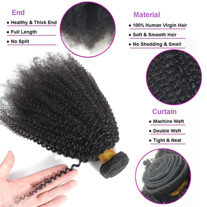 Raw Indian Afro Kinky Curly Human Hair Bundles 4B 4C Virgin Natural Curly Weave Extensions 100 Percent Soft by Beauty Bae