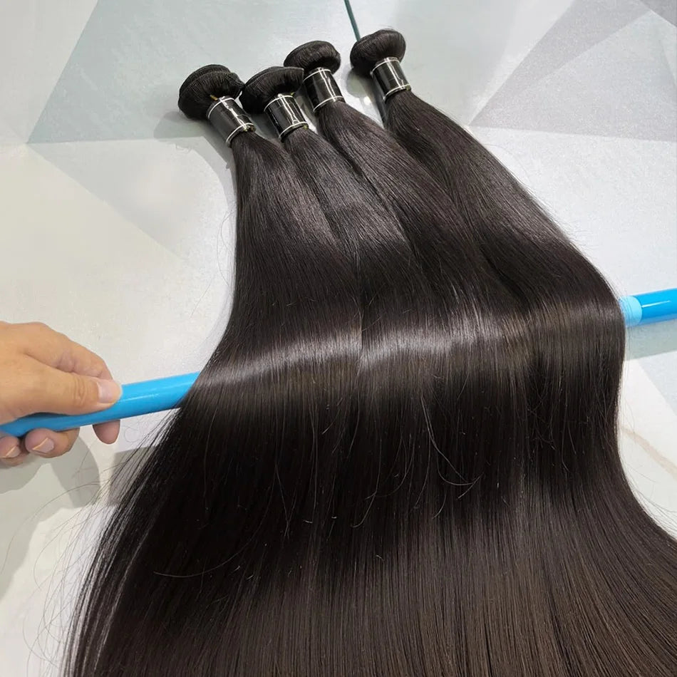 Virgin Brazilian 100 Percent Human Hair Extensions Straight Weave 10A 12A Remy 28 to 40 Inch Natural Black For Women by Beauty Bae