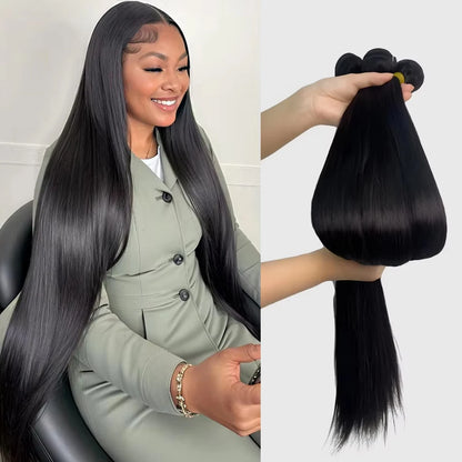 32 Inch And 34 Inch Bone Straight Brazilian Virgin Hair Bundles 3 Bundle Options 100 Percent Human Hair Natural Color by Beauty Bae