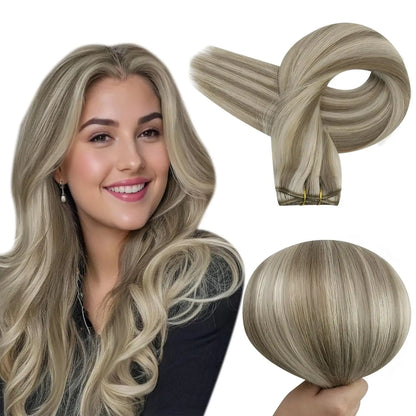 Remy Human Hair Weft Extensions 100g Silky Straight Ombre Blonde Sew in Double Weft for Salon by Beauty Bae