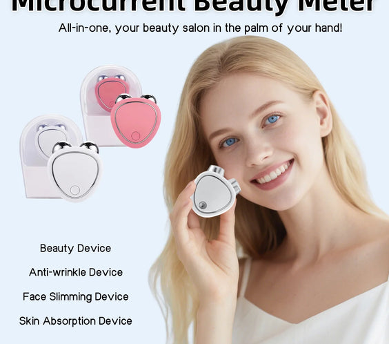 EMS Microcurrent 3D Face Roller heart-shaped metal dual rollers compact 5.7x5.2x2.4cm with USB cable
