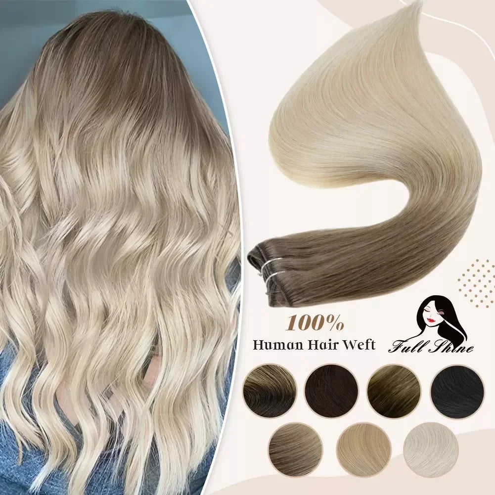 Remy Human Hair Weft Extensions 100g Silky Straight Ombre Blonde Sew in Double Weft for Salon by Beauty Bae