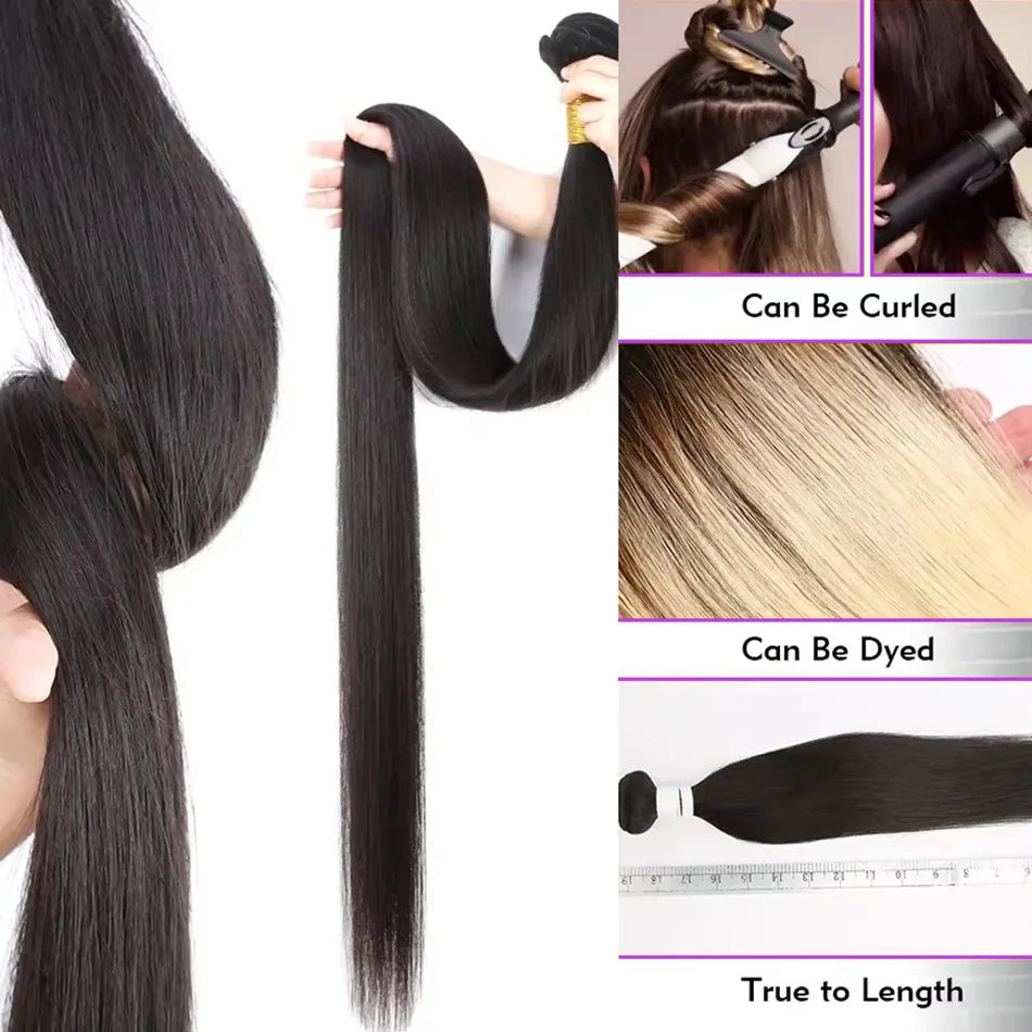 38 To 40 Inch Bone Straight 100 Percent Weave Human Hair Bundles Brazilian Virgin Unprocessed Black 3 To 4 Bundle Deals by Beauty Bae