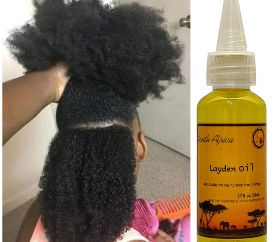 Layden Scalp Roots Oil 50ml small vial labeled Layden ZA artisanal scalp oil for targeted root nourishment