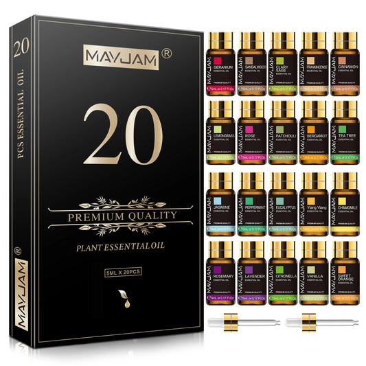 MAYJAM 20x5ml essential oils set amber labeled bottles 20 scents with two droppers model SY5635 origin Mainland China