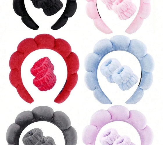 Soft Fiber Spa Headband Set 3-piece microfiber headband with two wristbands low-friction soft fibers for face wash and makeup