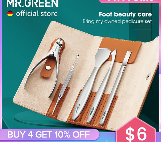 MR-91 ingrown toenail pedicure kit with medical-grade stainless steel tools and PU leather case 4-tool combo