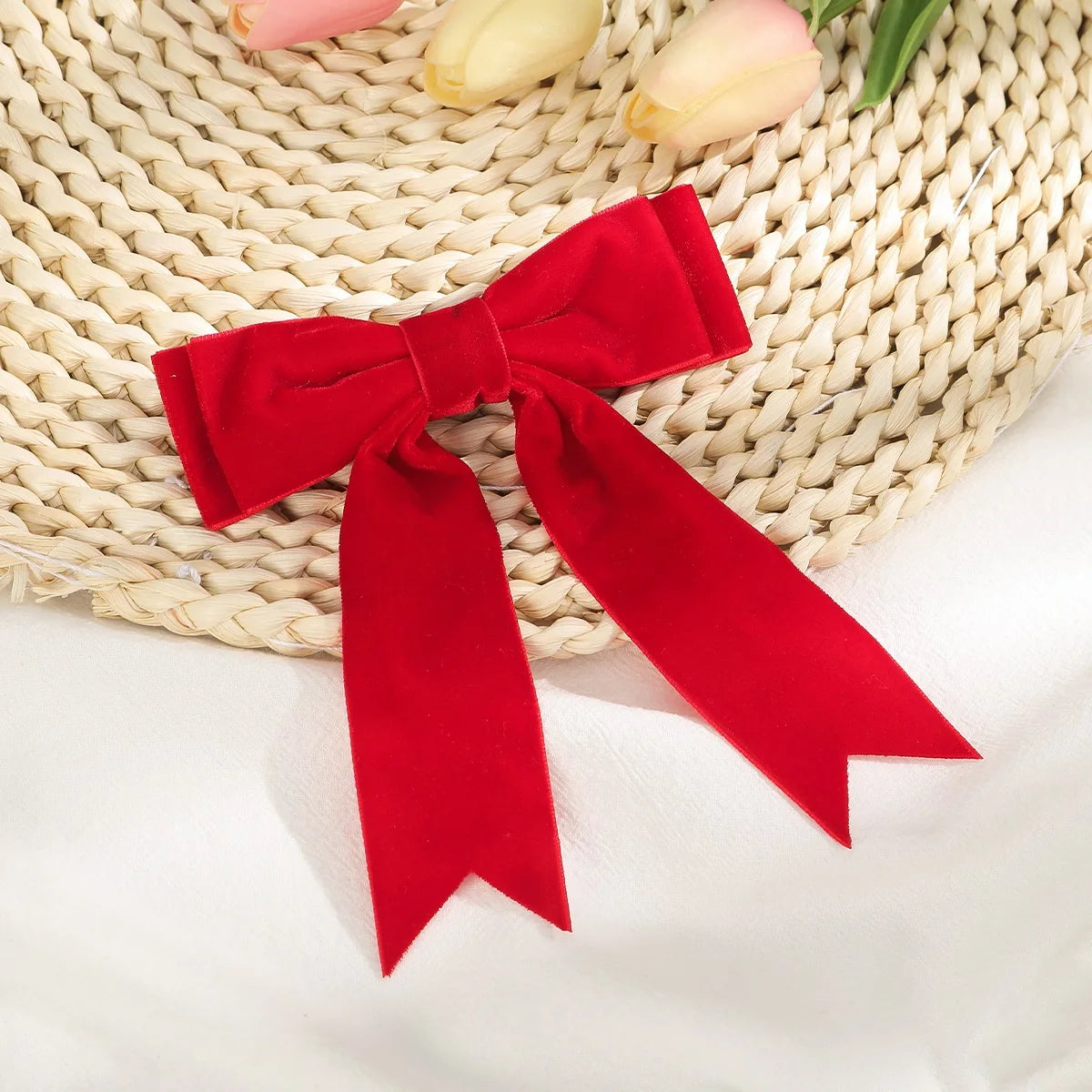 Velvet Bow Hair Barrette for Women and Girls Ponytail Hairpin Red and Black Ribbon Hair Clip Fashion Accessories by Beauty Bae