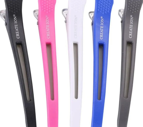 Alligator hair clips 5pcs set with heat-safe ABS bodies spring metal hinges and non-slip teeth on white background