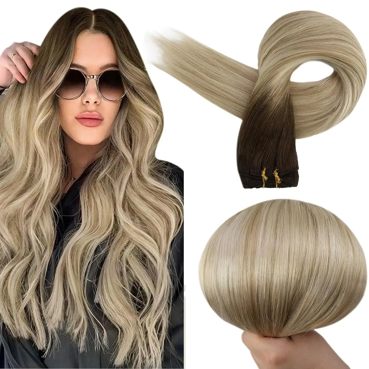 Remy Human Hair Weft Extensions 100g Silky Straight Ombre Blonde Sew in Double Weft for Salon by Beauty Bae