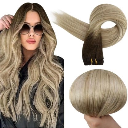 Remy Human Hair Weft Extensions 100g Silky Straight Ombre Blonde Sew in Double Weft for Salon by Beauty Bae