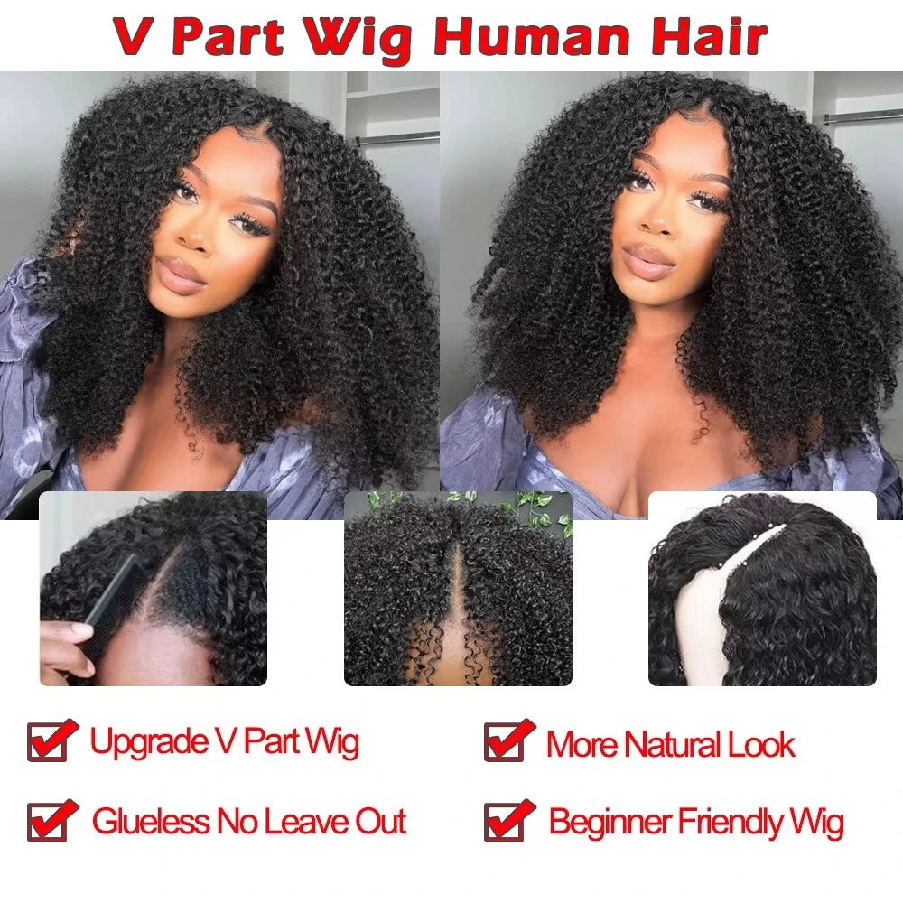 250 Percent V Part Wig Human Hair No Leave Out Full Machine Made Afro Kinky Curly Wigs For Women 100 Percent Quality by Beauty Bae