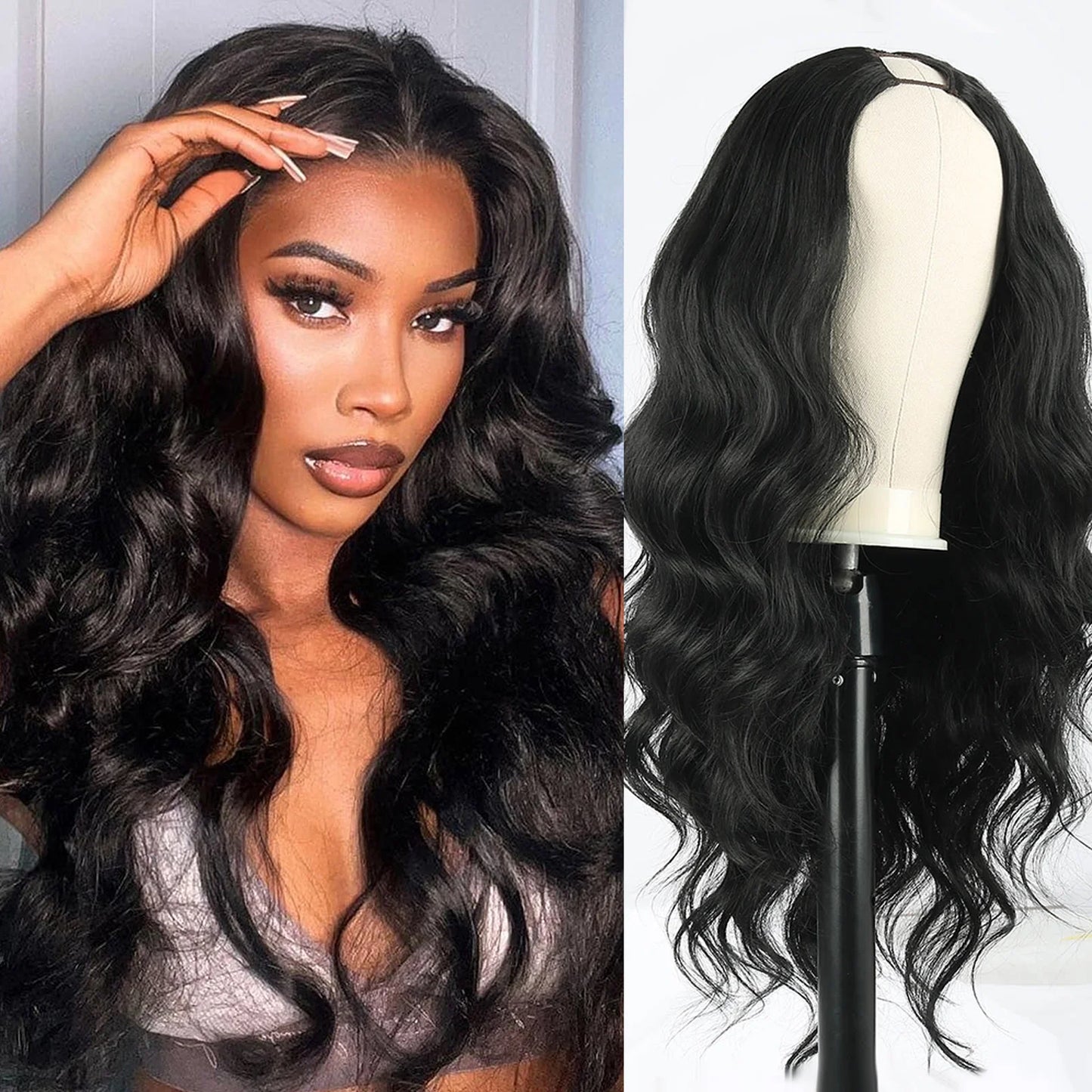 Kinky Straight V Part Human Hair Wig Glueless U Part 100 Percent Human Hair 220 Percent Density Wave 16 To 40 Inches by Beauty Bae