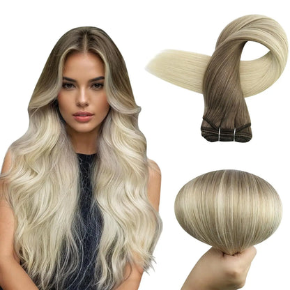 Remy Human Hair Weft Extensions 100g Silky Straight Ombre Blonde Sew in Double Weft for Salon by Beauty Bae