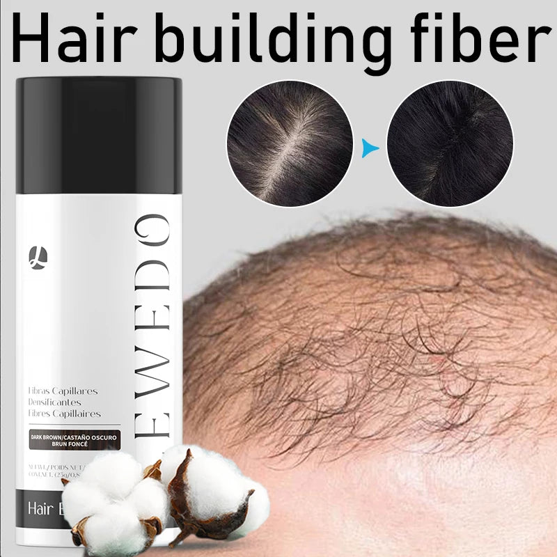 Keratin Hair Fibers 25g container with keratin-based loose powder fibers for concealing thinning hair and adding natural texture