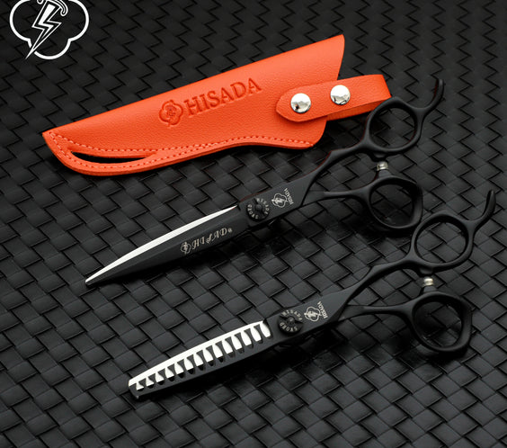 VG10 Black Salon Scissors 6.5in with Japan 440C blade black coating 28 teeth and 9CR13 stainless handle