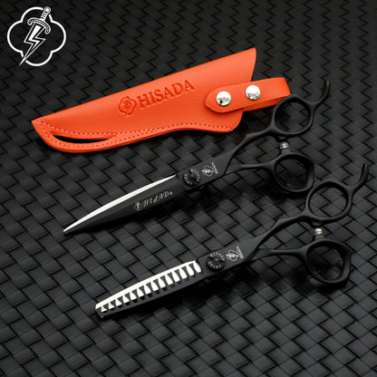 VG10 Black Salon Scissors 6.5in with Japan 440C blade black coating 28 teeth and 9CR13 stainless handle