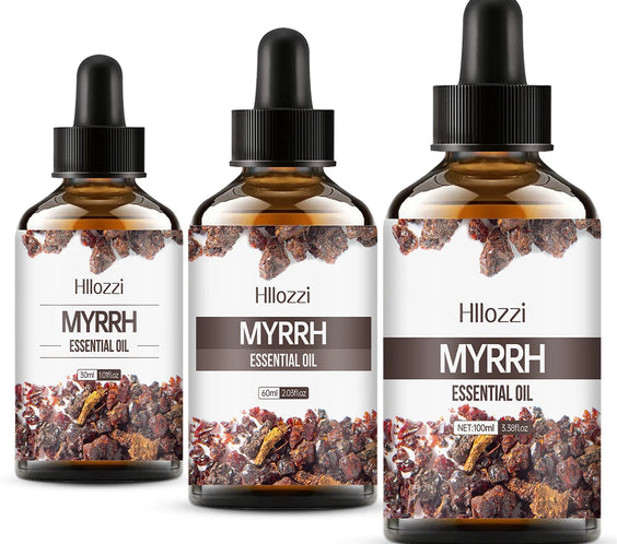Myrrh Oil amber bottle labeled Guangzhou Juemei CPNP certified steam distilled resin 100ml