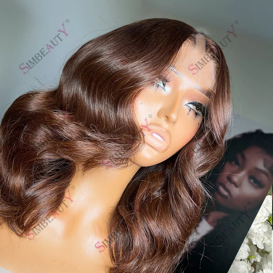 Chocolate Brown Body Wave 100 Percent Remy Indian Hair Wigs for Black Women Glueless U Part V Part Wigs 1x4 Opening Loose by Beauty Bae