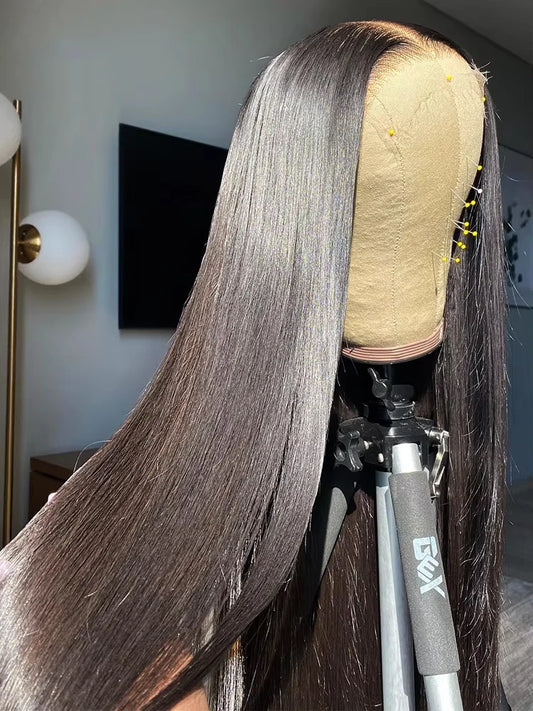 40 Inch Natural Black Glueless Lace Front Wig For Women 13x6 360 HD Lace Frontal Bone Straight Remy Human Hair by Beauty Bae