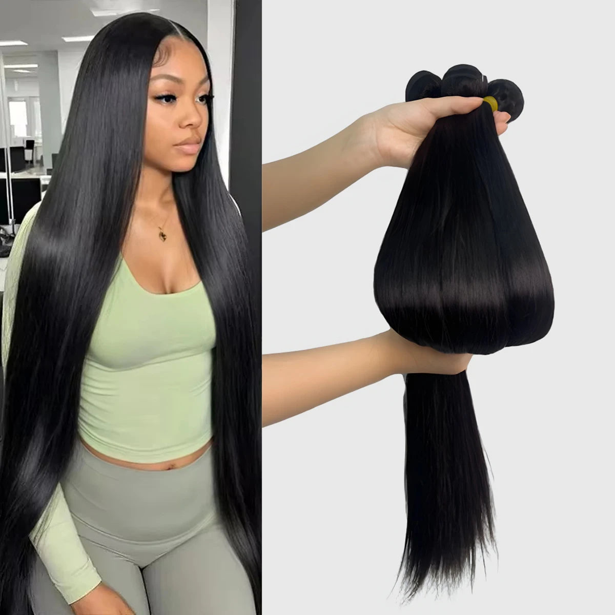 32 Inch And 34 Inch Bone Straight Brazilian Virgin Hair Bundles 3 Bundle Options 100 Percent Human Hair Natural Color by Beauty Bae