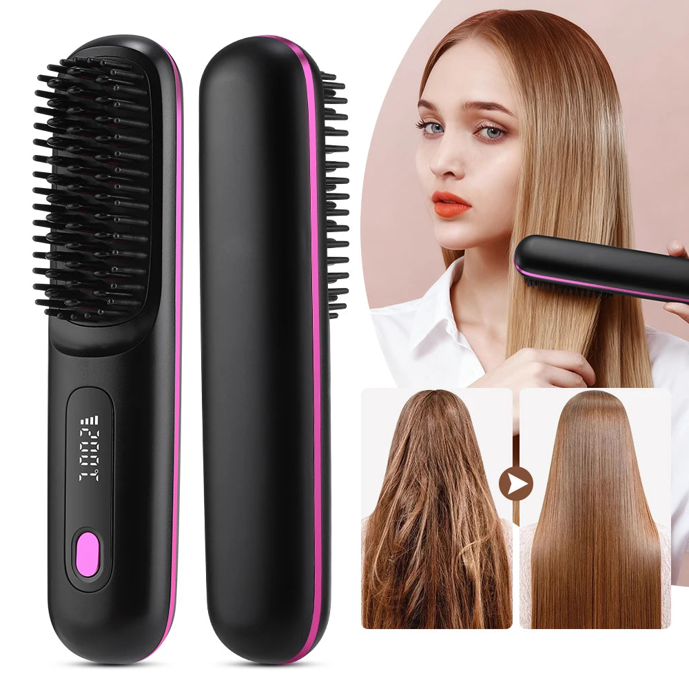Cordless Ceramic Straightener brush tourmaline ceramic plates LED temperature battery display anti-scald teeth 2000mAh CE RoHS
