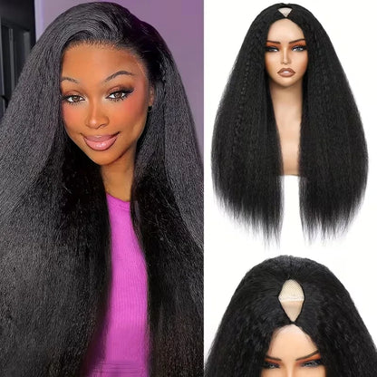 Kinky Straight V Part Human Hair Wig Glueless U Part 100 Percent Human Hair 220 Percent Density Wave 16 To 40 Inches by Beauty Bae