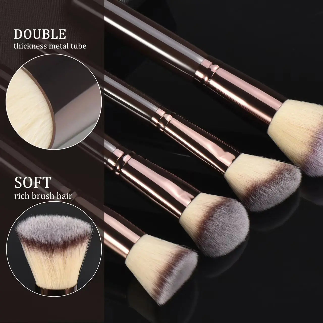 10pc synthetic makeup brush set with wool-like antibacterial bristles aluminum ferrules and wood handles
