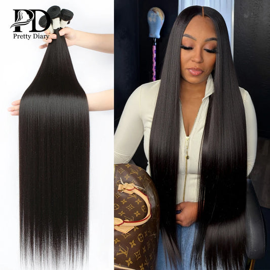 Pretty Diary Brazilian Remy 100 Percent Real Human Hair Bundles Raw Bone Straight Extensions 30 40 Inch by Beauty Bae