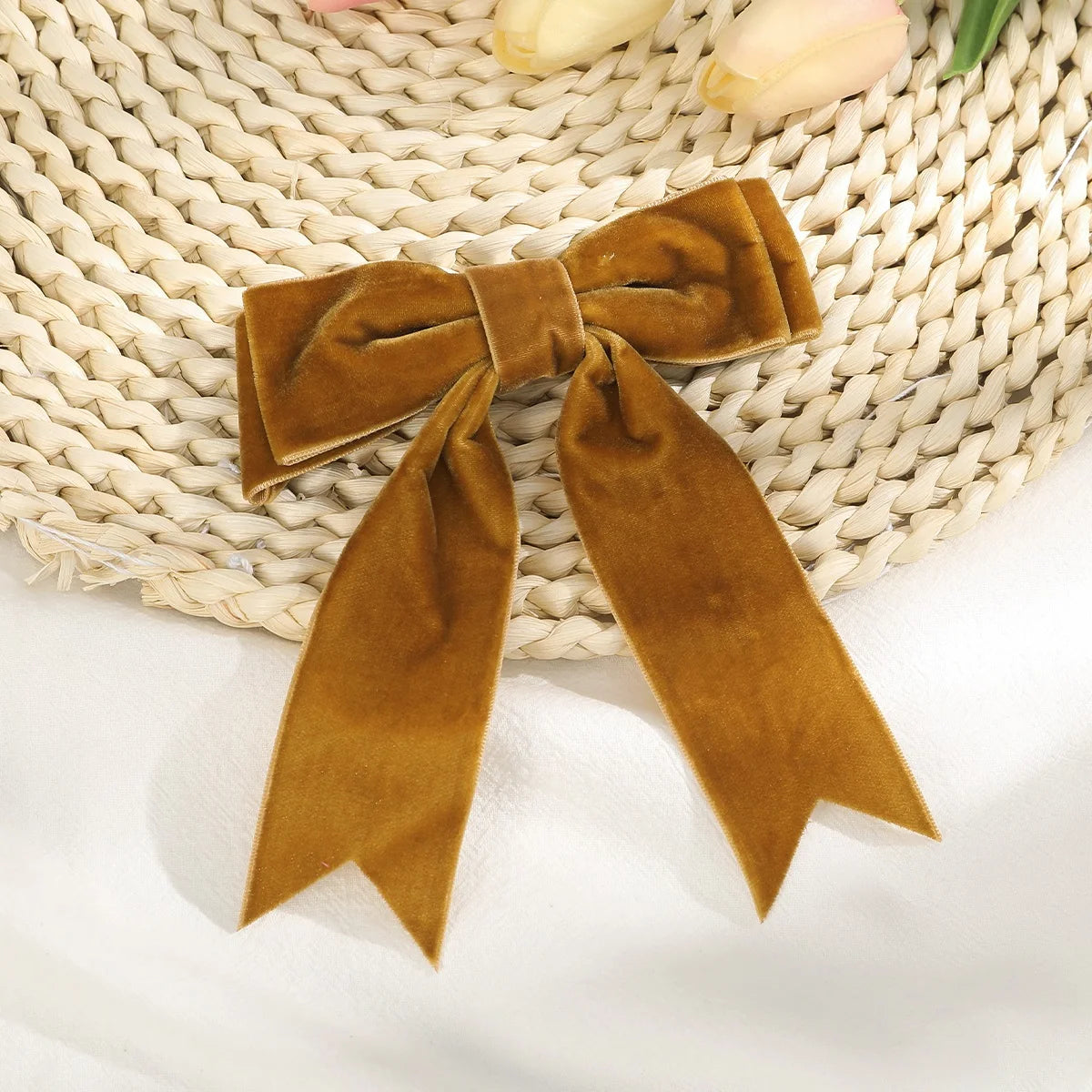 Velvet Bow Hair Barrette for Women and Girls Ponytail Hairpin Red and Black Ribbon Hair Clip Fashion Accessories by Beauty Bae