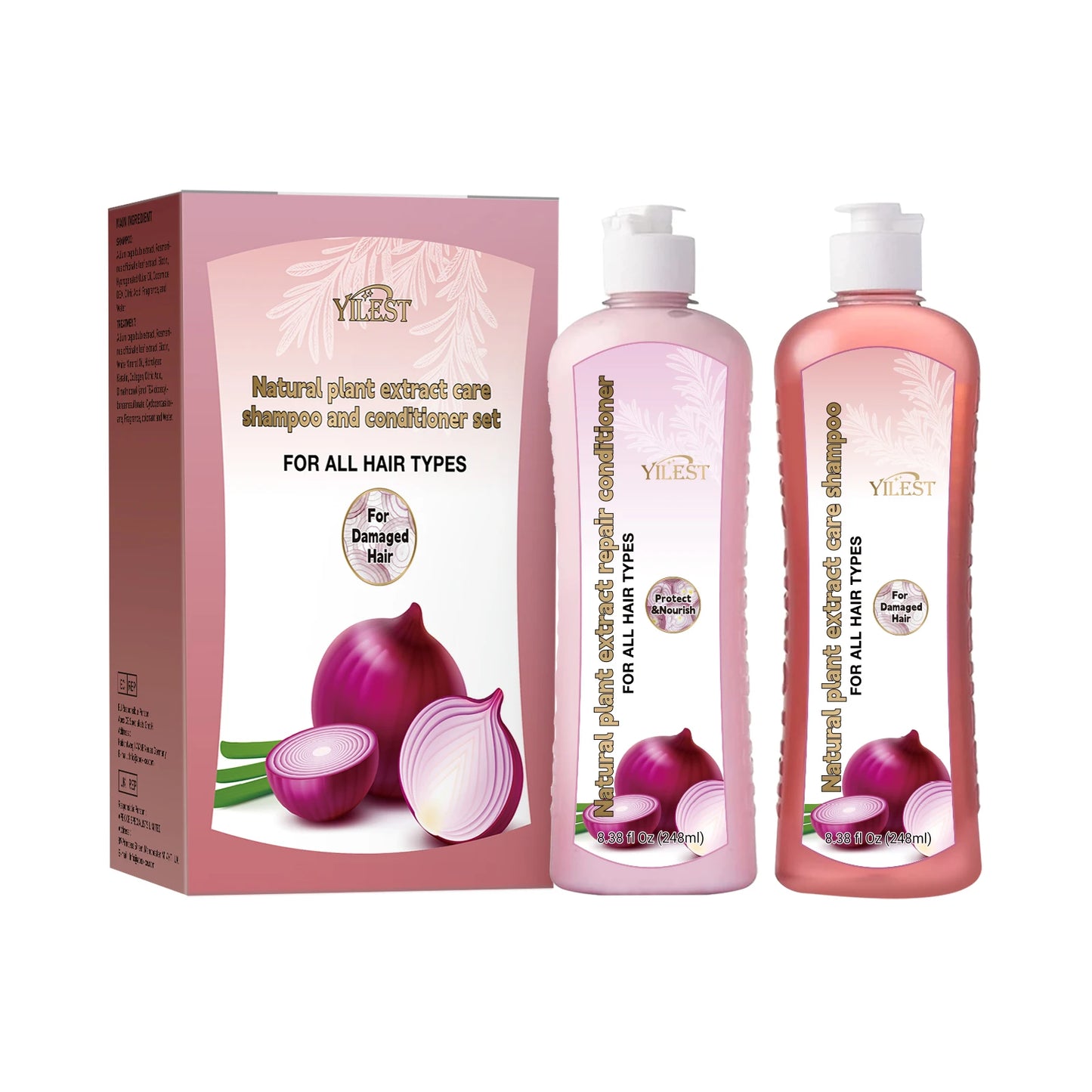 YILEST Natural Plant Shampoo and Conditioner Set 248ml Each for All Hair Types Moisturizes and Strengthens by Beauty Bae