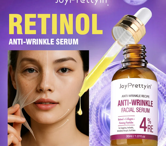 Retinol 4% Anti-Wrinkle Serum 30ml bottle with dropper labeled 8D Hyaluronic Acid Collagen peptides Made in Mainland China
