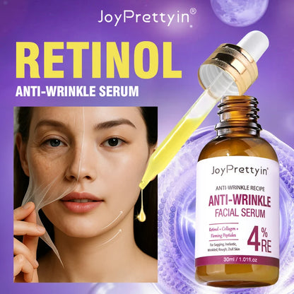 Retinol 4% Anti-Wrinkle Serum 30ml bottle with dropper labeled 8D Hyaluronic Acid Collagen peptides Made in Mainland China