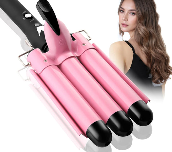 Tourmaline Ceramic 3-Barrel hair waver with three barrels tourmaline ceramic plates temperature knob CE certified