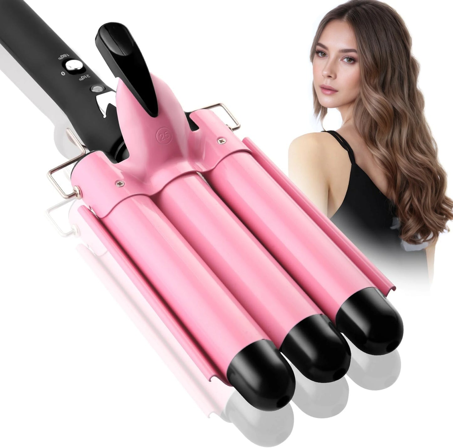 Tourmaline Ceramic 3-Barrel hair waver with three barrels tourmaline ceramic plates temperature knob CE certified