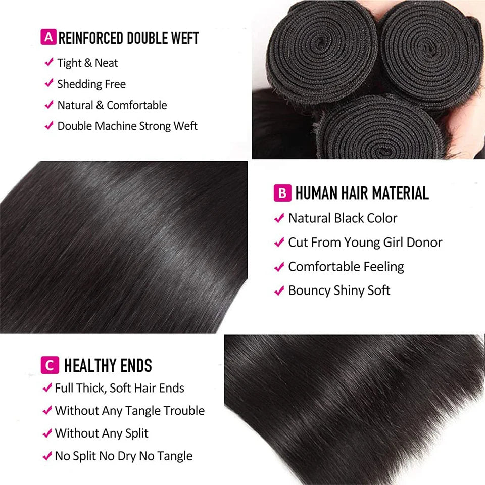 Tissage Straight 100 Percent Human Hair Brazilian Remy Weave Extensions 30 And 32 Inch Virgin Hair Bundles For Women by Beauty Bae