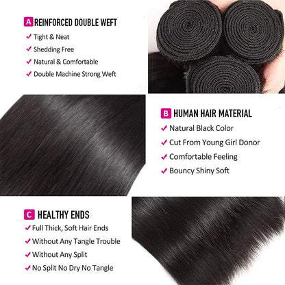 Tissage Straight 100 Percent Human Hair Brazilian Remy Weave Extensions 30 And 32 Inch Virgin Hair Bundles For Women by Beauty Bae