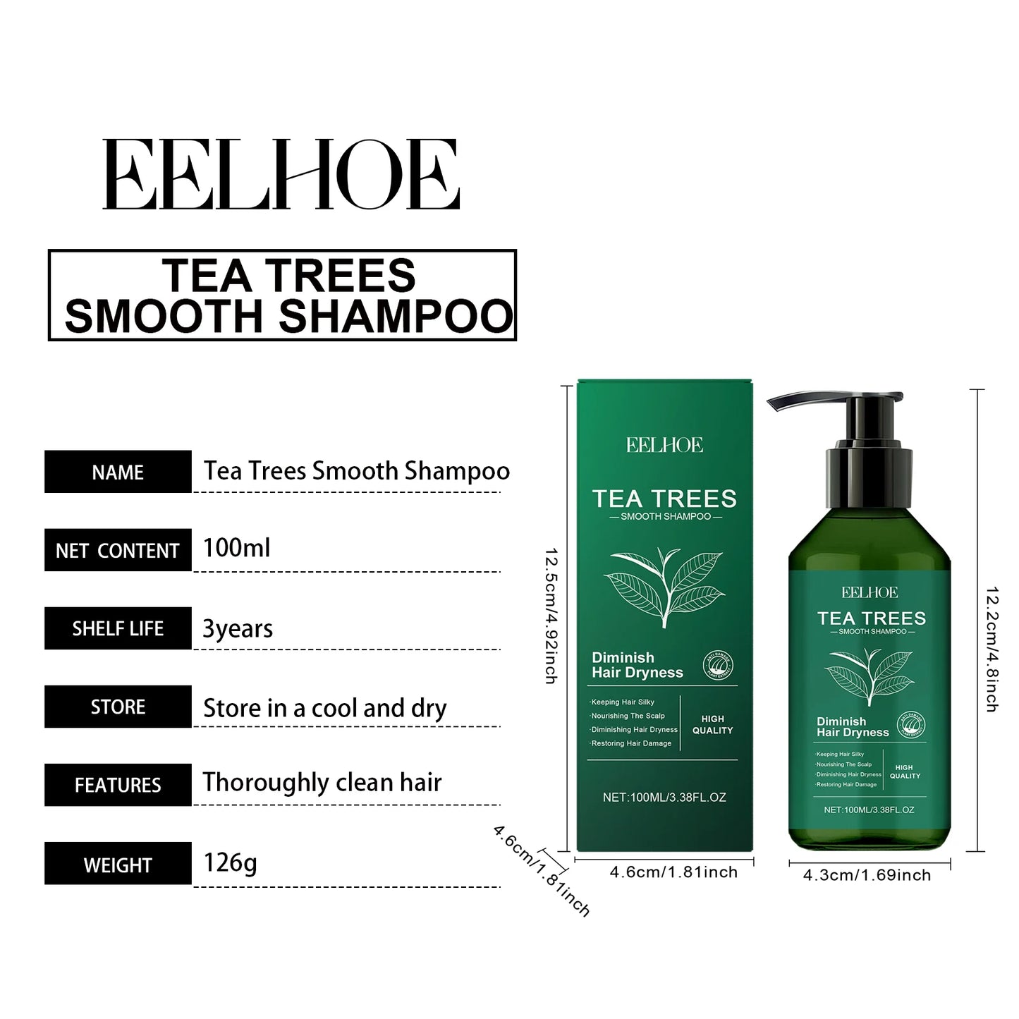 Tea Tree Shampoo and Conditioner Set for Dandruff Control and Scalp Care Oil Control Smoothing Shiny Hair 100ml by Beauty Bae