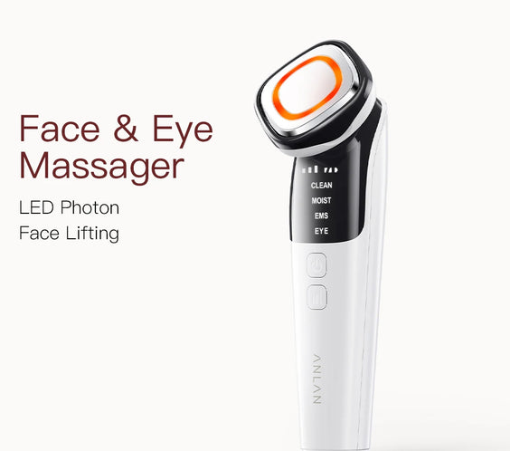 EMS LED Facial Lifting Tool handheld with metal treatment head dual LED lights ergonomic grip for face and eye microcurrent therapy