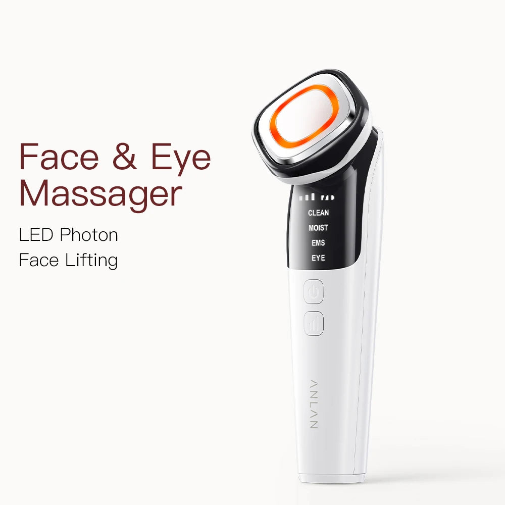 EMS LED Facial Lifting Tool handheld with metal treatment head dual LED lights ergonomic grip for face and eye microcurrent therapy