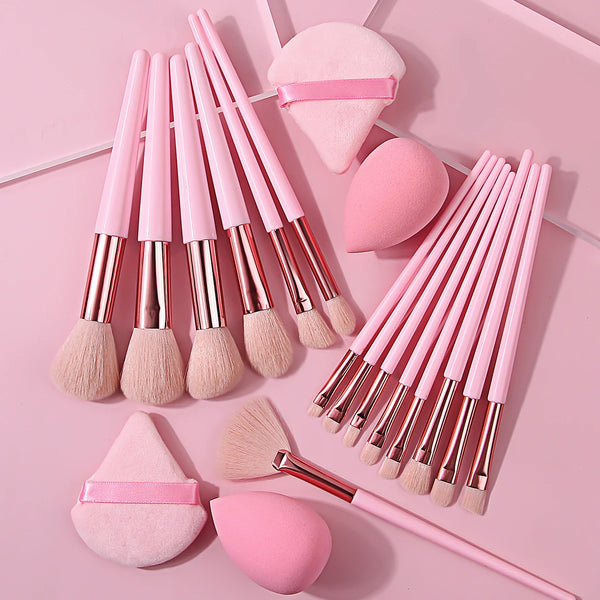 19-Piece Pink Nylon Brush Set - Beauty Bae