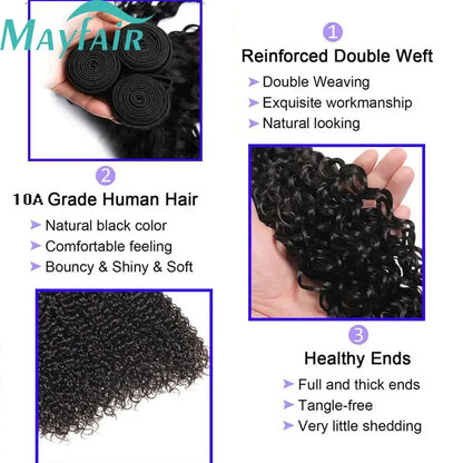 Water Wave Brazilian Remy Human Hair Bundles Curly Deep Wave Natural Black 100 Percent Human Hair 12A Grade by Beauty Bae