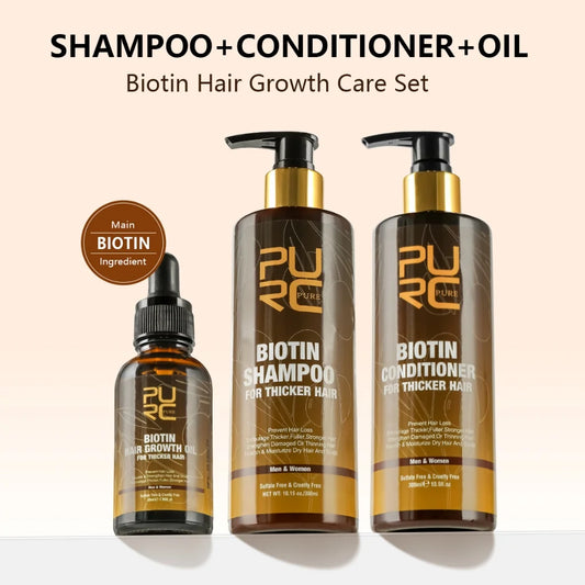 PURC Biotin Hair Care Set for Men and Women Shampoo Conditioner Hair Mask Scalp Purifying Root Nourishing Oil Smoothing by Beauty Bae