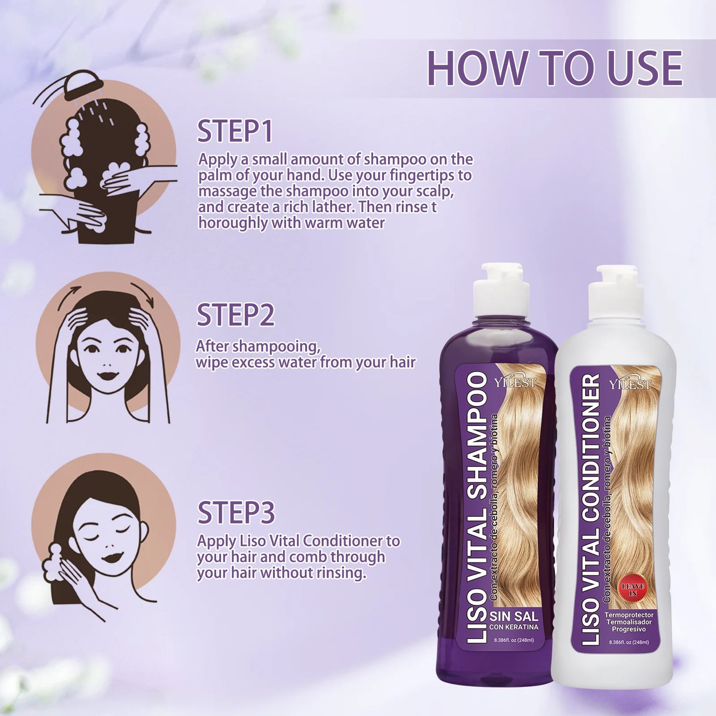 YILEST Rosemary Onion Hair Care Set Shampoo Leave-In Conditioner 248ml X2 For Dry Tangled Hair Nourishing Detangling by Beauty Bae