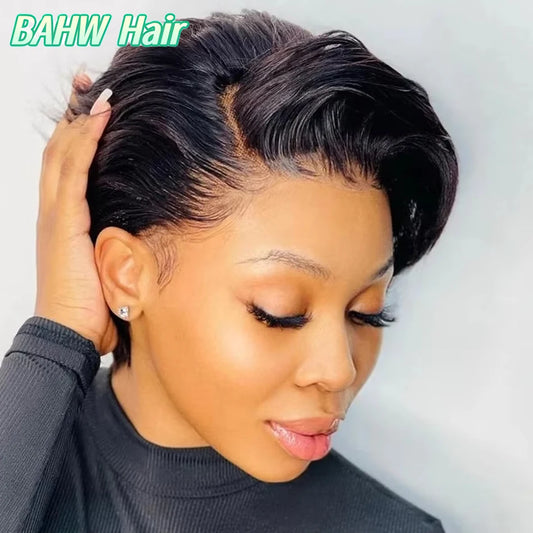 Burmese Hair Side Part Pixie Cut Short Bob Wig 13x4 Lace Front 100 Percent Virgin Hair Natural Color by Beauty Bae