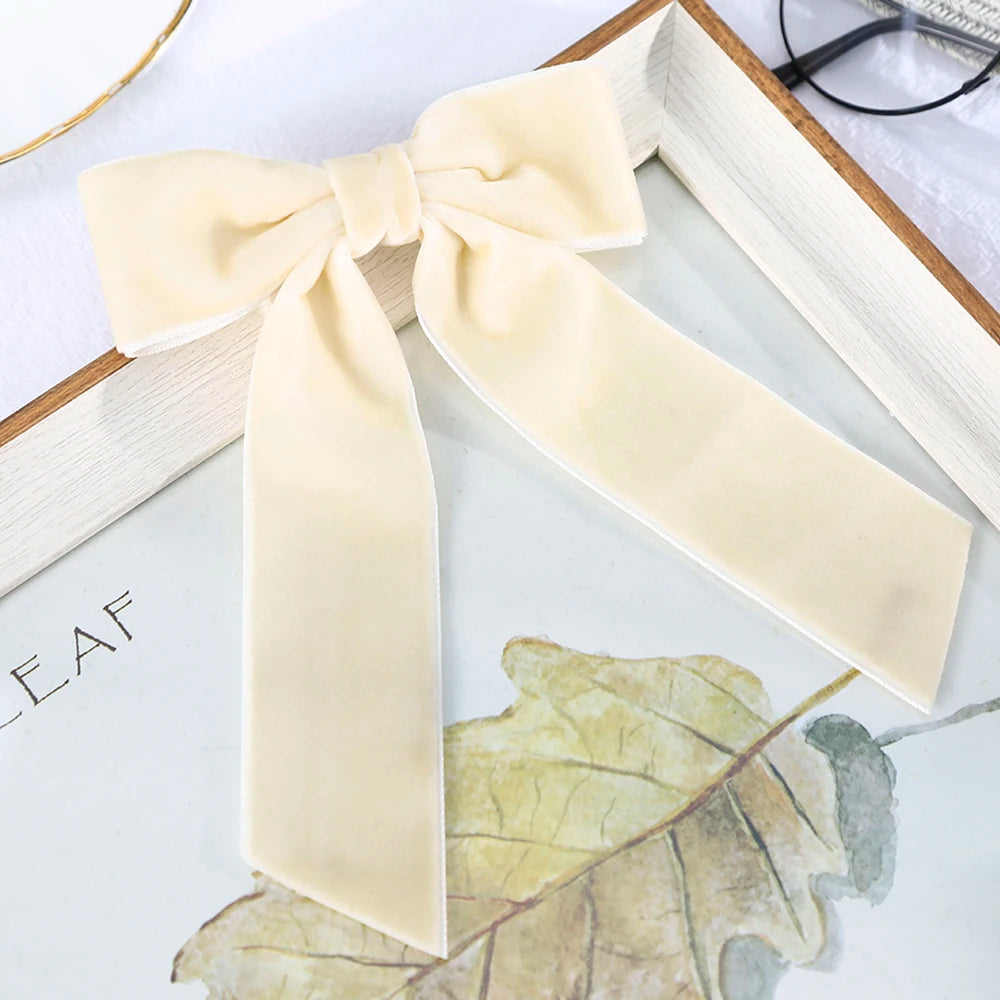 Velvet Bow Hair Barrette for Women and Girls Ponytail Hairpin Red and Black Ribbon Hair Clip Fashion Accessories by Beauty Bae