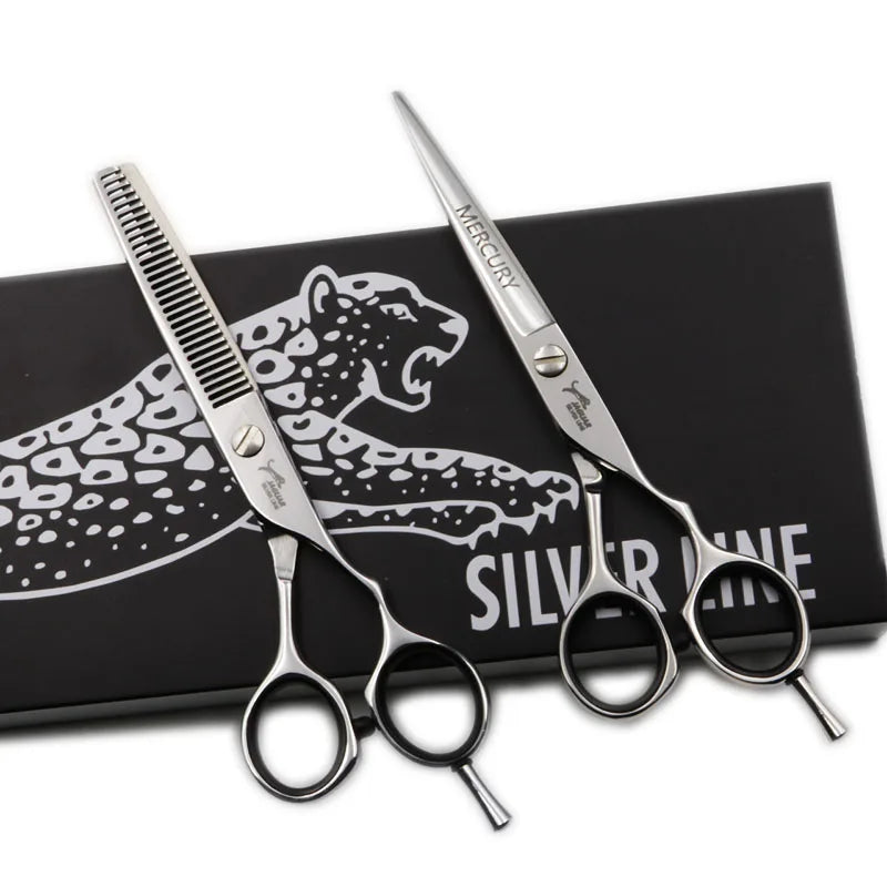 9CR13 6in hair cutting shears with HRC 60 stainless steel blades 30-tooth thinning blade and ergonomic stainless handles