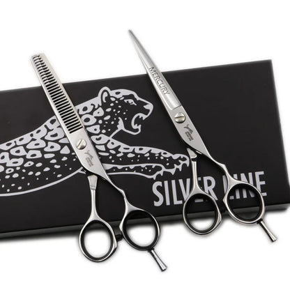 9CR13 6in hair cutting shears with HRC 60 stainless steel blades 30-tooth thinning blade and ergonomic stainless handles