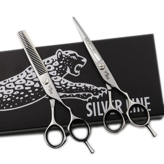 9CR13 6in hair cutting shears with HRC 60 stainless steel blades 30-tooth thinning blade and ergonomic stainless handles