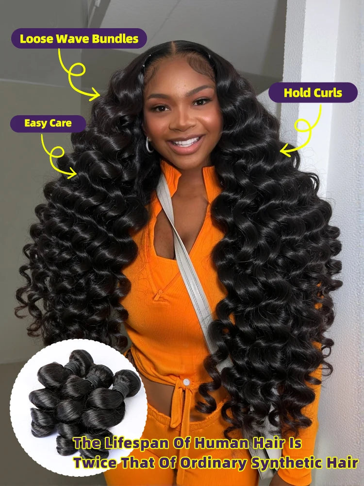 Wigirl Loose Wave Bundles 100 Percent Human Hair Raw Virgin Unprocessed Extensions 1 3 4 Loose Deep Wave Double Weft by Beauty Bae